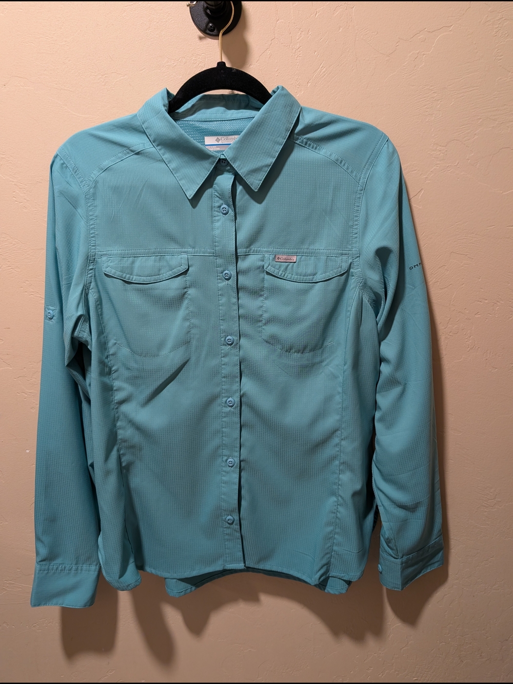 EUC Woman's Columbia Omni Shade Teal Button-Front Long Sleeve Shirt Large